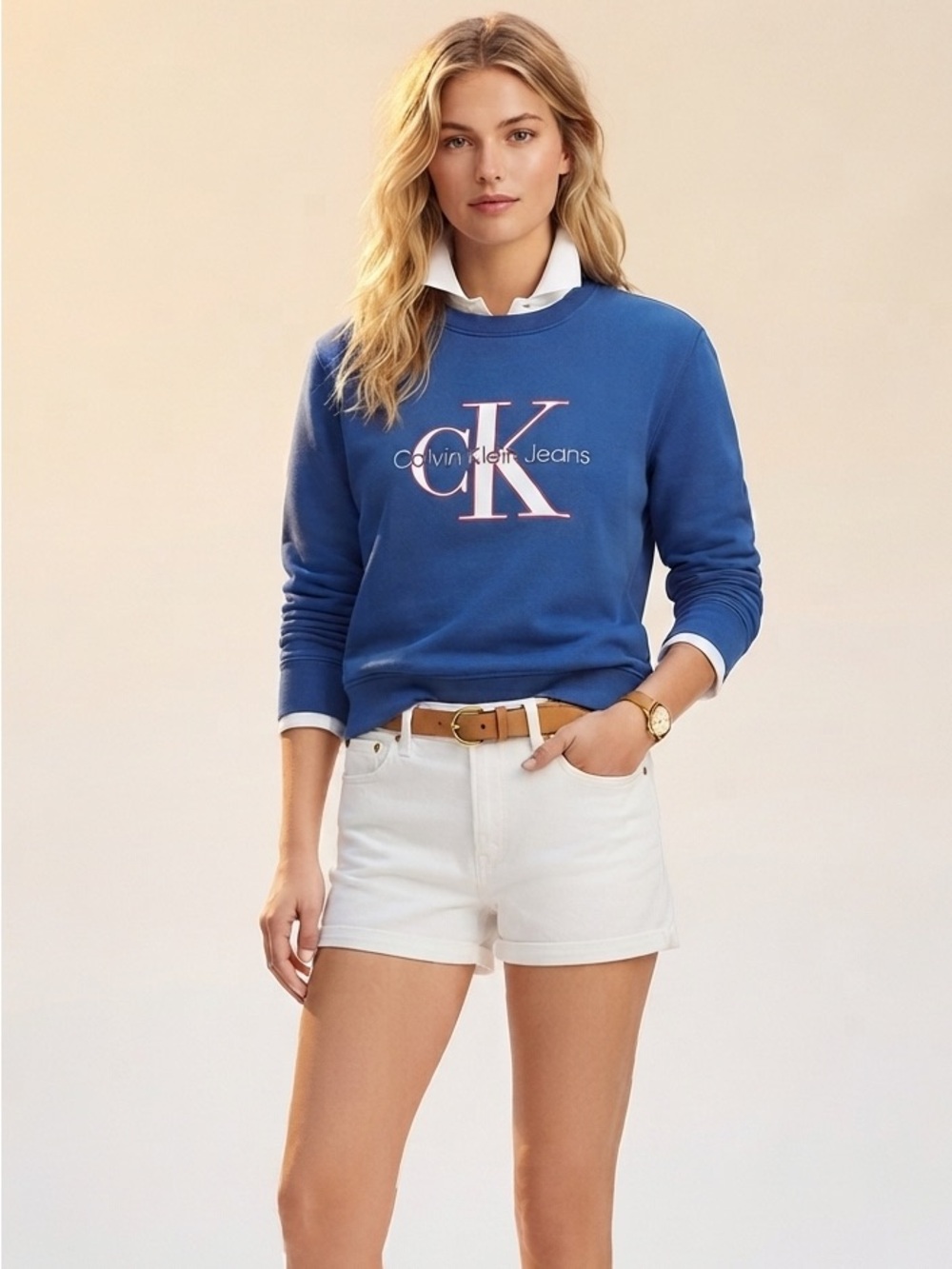 Calvin Klein Jeans Vintage Style Blue CK Logo Crewneck Sweatshirt Medium Cotton